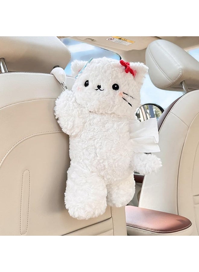 YelaJoy Cute Cat Car Tissue Holder Plush Kitten Paper Box for Backseat Adorable Hanging Organizer & Decor for Women Pet Lovers & Gifts (White) - Image 2